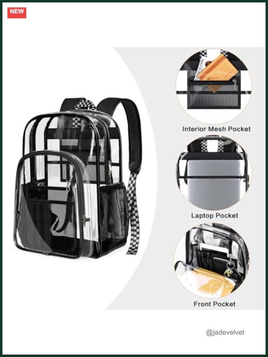 Clear Heavy Duty PVC Backpack with Laptop Compartment, School Work Travel